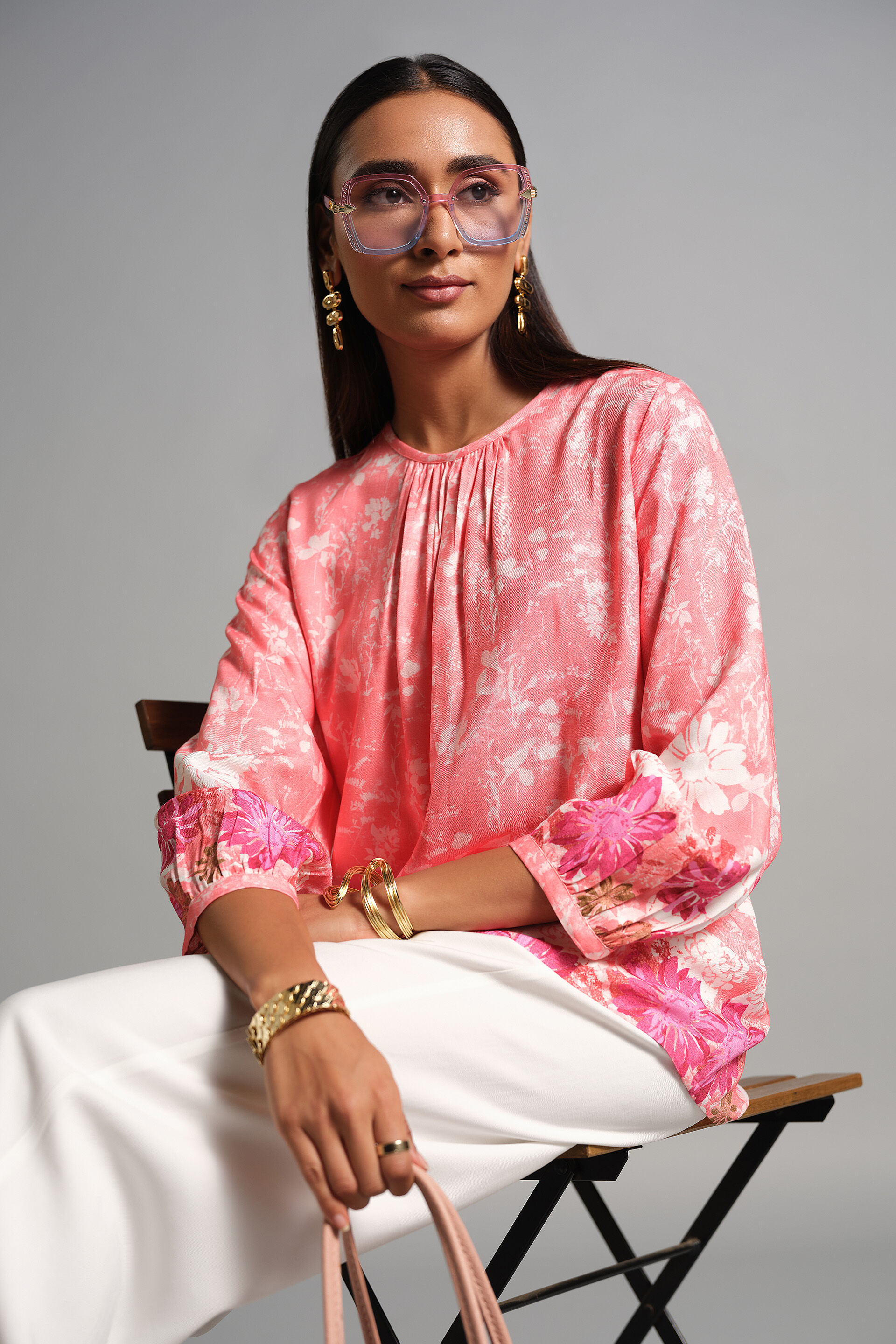 Coral Blooms Top, Coral, image 1